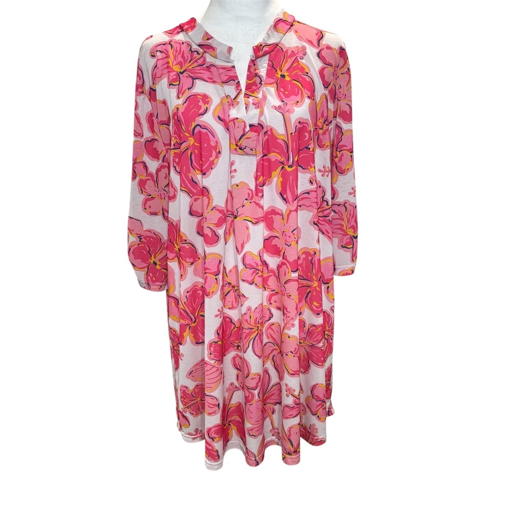 Simply Southern Pink‎ Floral Tab Sleee Tunic Top XXL Plus Resortwear Vacation - Picture 2 of 10